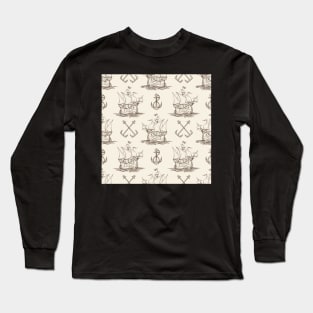 Sailship and Anchor Seamless pattern Long Sleeve T-Shirt